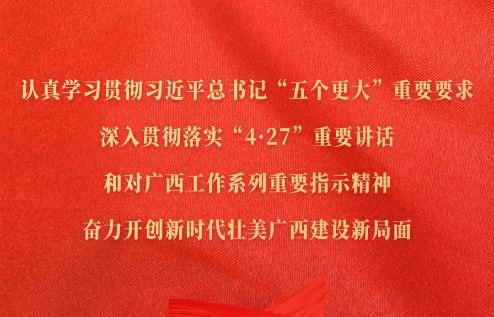 認(rèn)真學(xué)習(xí)貫徹習(xí)近平總書(shū)記“五個(gè)更大”重要要求，深入貫徹落實(shí)“4·27”重要講話(huà)和對(duì)廣西工作系列重要指示精神，奮力開(kāi)創(chuàng)新時(shí)代壯美廣西建設(shè)新局面